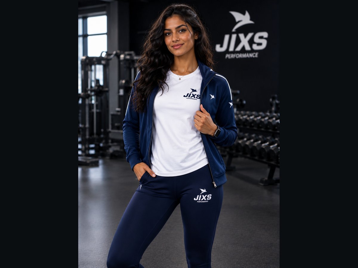 Femme portant une veste et un legging bleus JIXS Premium