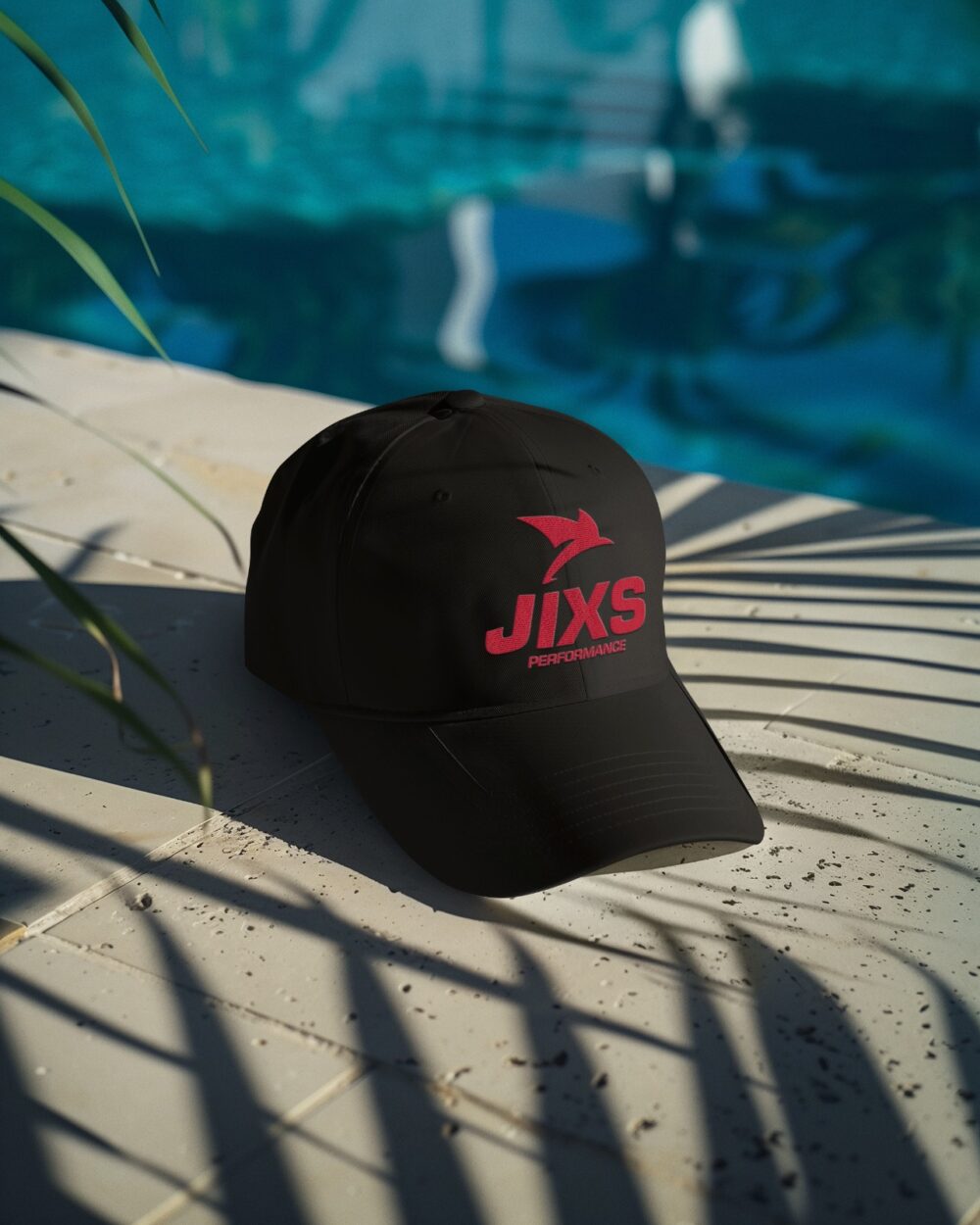 Casquette sport JIXS Performance Noir Rouge — casquette running fitness homme femme logo brodé réglable