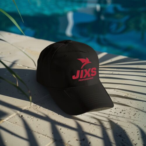 Casquette sport JIXS Performance Noir Rouge — casquette running fitness homme femme logo brodé réglable