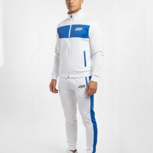 JIXS Tracksuit Elite Homme Blanc Bleu Bande