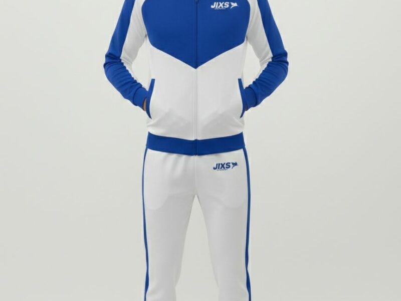 ensemble-survetement-homme-blanc-bleu-royal-jixs JIXS Tracksuit Elite Homme Blanc Bleu Royal
