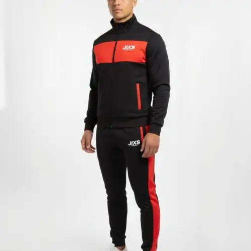 ensemble-survetement-homme-noir-rouge-jixs Ensemble survêtement homme noir rouge JIXS Performance