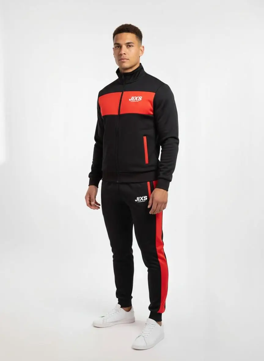 ensemble-survetement-homme-noir-rouge-jixs Ensemble survêtement homme noir rouge JIXS Performance