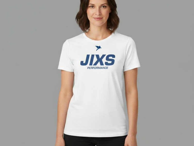 t-shirt-sport-femme-blanc-logo-marine-jixs JIXS Bold Tee Femme Blanc